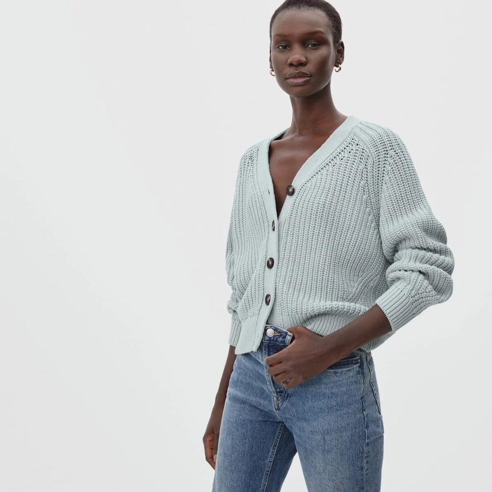 Everlane Texture Cotton Cardigan in Icy Blue
